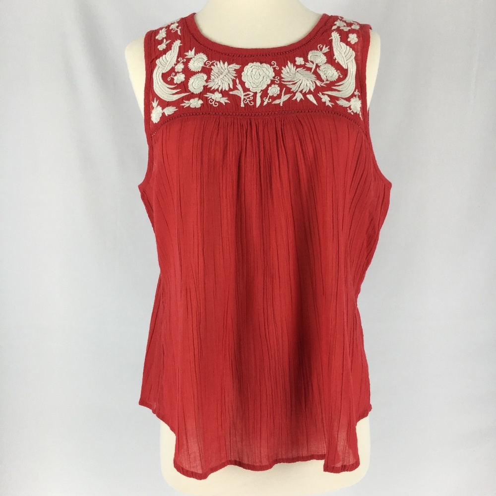 Lucky Brand Red Embroidered Peacock Tank Size M - Picture 3 of 8